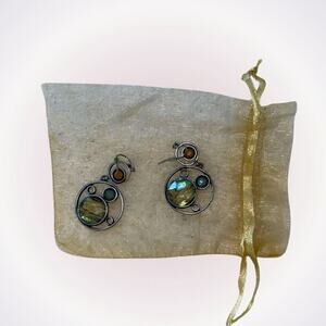 Silver drop earrings with multicolored stones